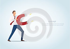 Infographic business concept of businessman attracting with magnet vector illustration