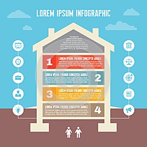 Infographic Business Concept - House Illustration in Flat Design Style - Numbered Options Graphic Structure