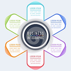 Infographic business design 6 Steps, objects, elements or options circle infographic template for business information