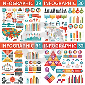 Infographic business design elements - vector illustration. Infograph template collection. World and USA maps. Industrial factory