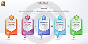 Infographic business design hexagon icons colorful marketing template vector. 5 options or steps on banner style. You can used for