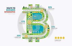 Infographic business money bitcoin shape template design.route to success concept vector illustration, graphic or web design