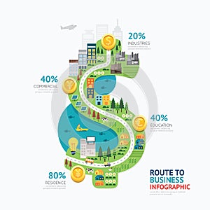 Infographic business money dollar shape template design.route to