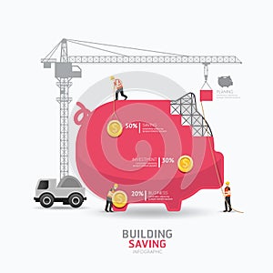 Infographic business piggy bank shape template design. building