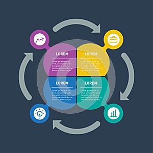 Infographic or Business presentation with 4 options. Vector dynamic infographics or mind map of technology or education process w