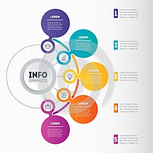 Infographic or Business presentation with 5 options. Vector dynamic infographics or mind map of technology or education process w