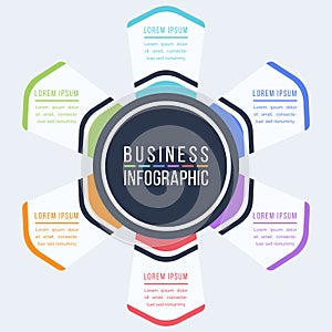 Infographic business template 6 steps, objects, elements or options business information infographic design