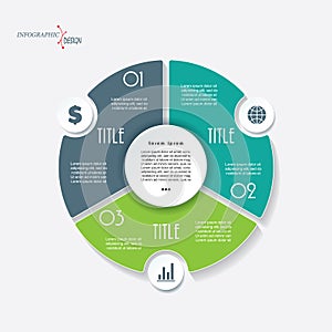 Infographic business template with 3 segments and circle.