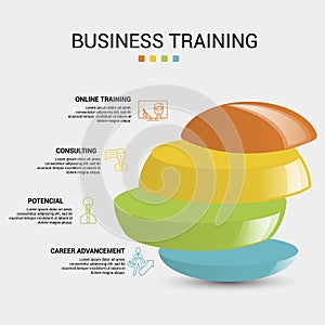 Infographic Business Training icons vector illustration. 4 colored steps info template with editable text.