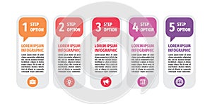 Infographic business vertical banner design. Numbered step options. Abstract concept promotion layout. Vector illustration.