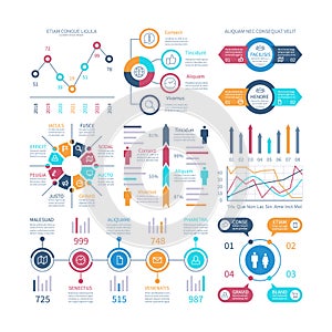 Infographic charts. Infochart elements, marketing chart and graphs, bar diagrams. Step and option process graph and