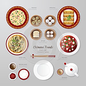 Infographic China foods business flat lay idea. Vector illustrat