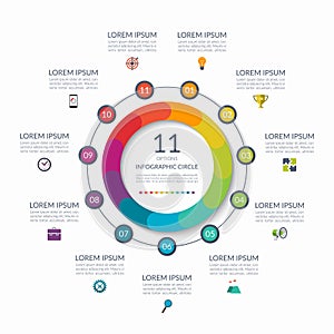 Infographic circle. 11 options, steps, parts. Business concept for diagram, graph, chart. Vector template