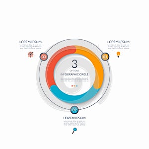 Infographic circle. 3 options, steps, parts. Business concept for diagram, graph, chart. Vector template