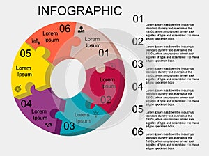 Infographic circle 3d puzzle six steps with text right