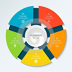 Infographic circle with 5 options, parts. 5-step cycle diagram for business infographics.