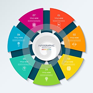 Infographic circle with 7 options, parts. 7-step cycle diagram for business infographics.