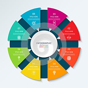 Infographic circle with 8 options, parts. 8-step cycle diagram for business infographics.