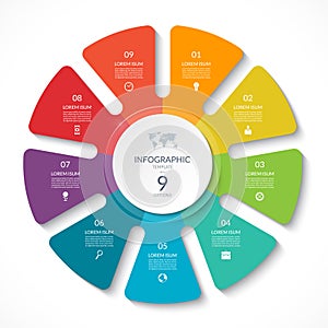 Infographic circle chart. Vector cycle diagram with 9 options.