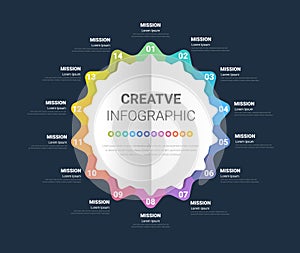 Infographic circle elements design with 14 options or steps. Infographics for business concept. Can be used for presentations