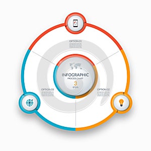 Infographic circle, process chart, cycle diagram. 3 steps. Vector template for business presentation, report, brochure