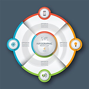 Infographic circle, process chart, cycle diagram. 4 steps. Vector template for business presentation, report, brochure