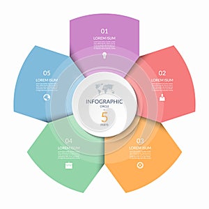 Infographic circle, process chart, cycle diagram with 5 steps, parts. Five-step vector template for infographics.