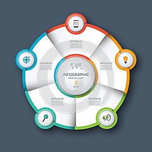 Infographic circle, process chart, cycle diagram. 5 steps. Vector template for business presentation, report, brochure