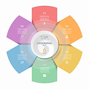 Infographic circle, process chart, cycle diagram with 6 steps, parts. Six-step vector template for infographics.