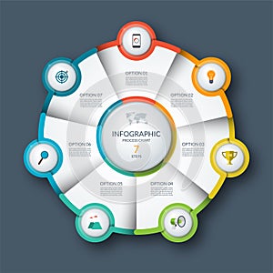 Infographic circle, process chart, cycle diagram. 7 steps. Vector template for business presentation, report, brochure photo
