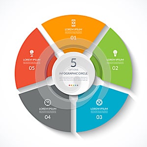 Infographic circle. Process chart. Vector diagram with 5 options.