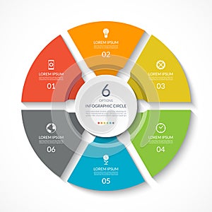 Infographic circle. Process chart. Vector diagram with 6 options.