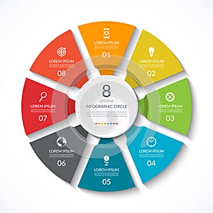 Infographic circle. Process chart. Vector diagram with 8 options.