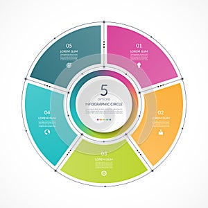 Infographic circle in thin line flat style. Business presentation template with 5 options