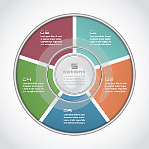 Infographic circle in thin line flat style. Business presentation template with 5 options, parts, steps. Can be used for cycle dia