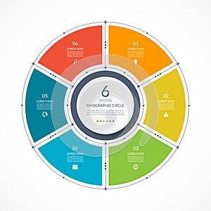 Infographic circle in thin line flat style. Business presentation template with 6 options