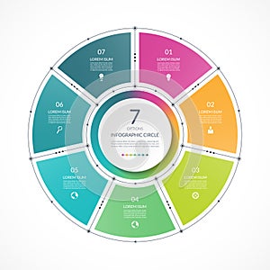 Infographic circle in thin line flat style. Business presentation template with 7 options