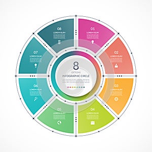 Infographic circle in thin line flat style. Business presentation template with 8 options