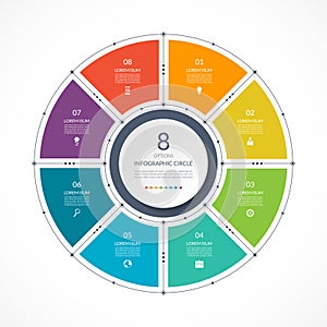 Infographic circle in thin line flat style. Business presentation template with 8 options