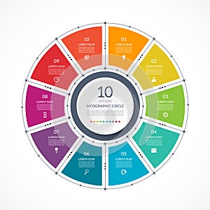 Infographic circle in thin line flat style. Business presentation template with 10 options photo