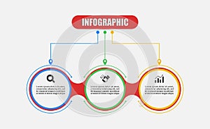 Infographic circle timeline business with three steps. Circle vector design template icon for 3 point banner, number graphics