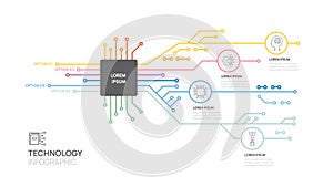 Infographic Circuit board technology template. 4 step design, digital marketing data, presentation vector infographics