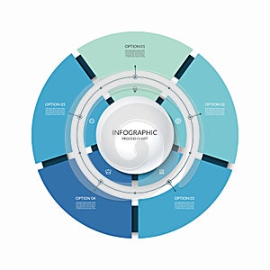 Infographic circular chart divided into 5 parts. Step-by step cycle diagram with five options.