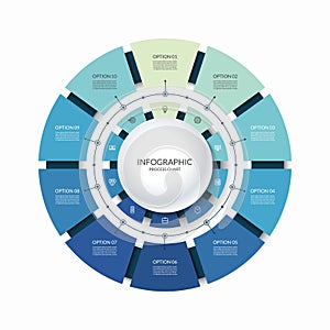 Infographic circular chart divided into 10 parts. Step-by step cycle diagram with ten options. photo