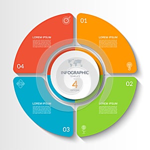 Infographic circular vector template with 4 options, parts. 4-step cycle diagram for business infographics.