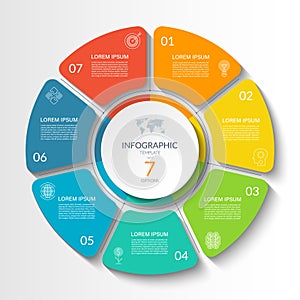 Infographic circular vector template with 7 options, parts. 7-step cycle diagram for business infographics.