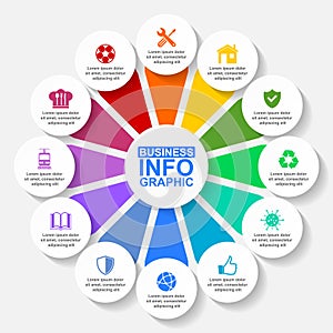 Infographic circular vector template for presentation, pie chart, diagram, business concept with 12 options