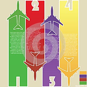 Infographic of Colorful Airplanes with Colorful Background, Vector Illustraton