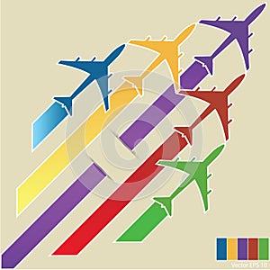Infographic of Colorful Airplanes with Colorful Background, Vector Illustraton photo