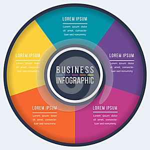 Infographic colorful design 5 Steps, objects, elements or options circle infographic template